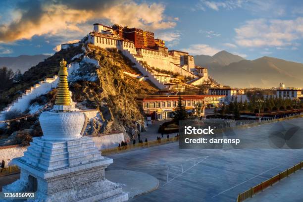 Potala Golden Hour Sunrise With Clouds Stock Photo - Download Image Now - Lhasa - East Asia, Potala Palace, Tibet