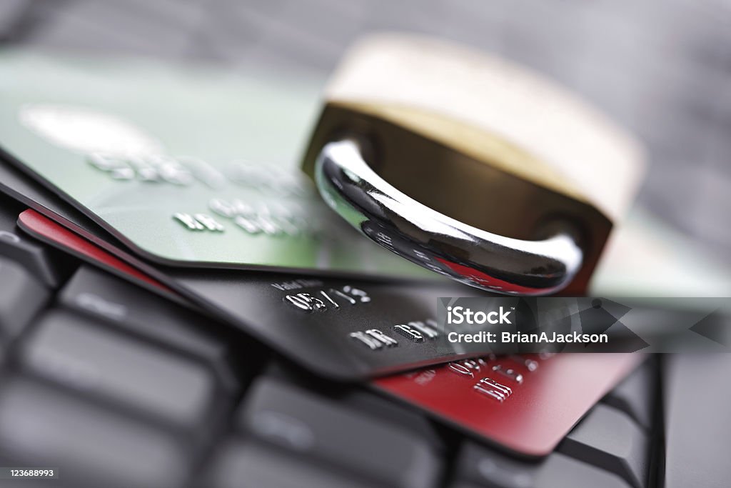 Credit card security Computer internet credit card security concept with padlock Credit Card Stock Photo