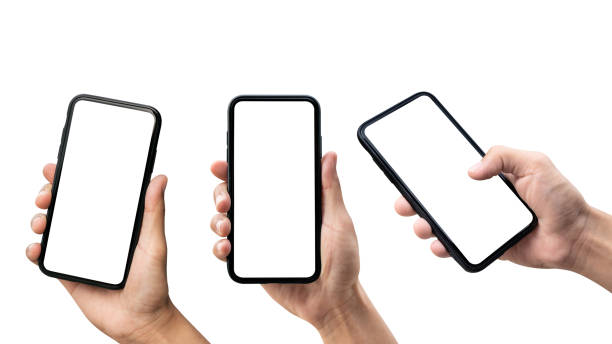 istock Set of Hand holding smartphone isolated on white background. 1236904597