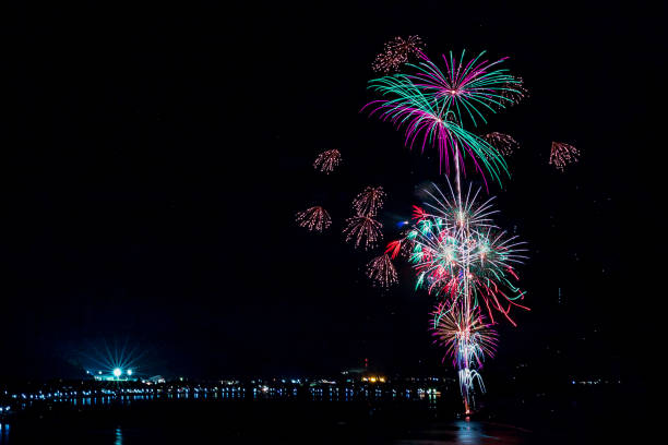 istock Fireworks blooming in the summer night sky 1236905629