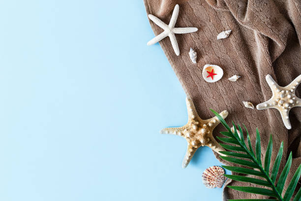 istock Beach accessories on pastel blue background top view. Summer background. 1236919354