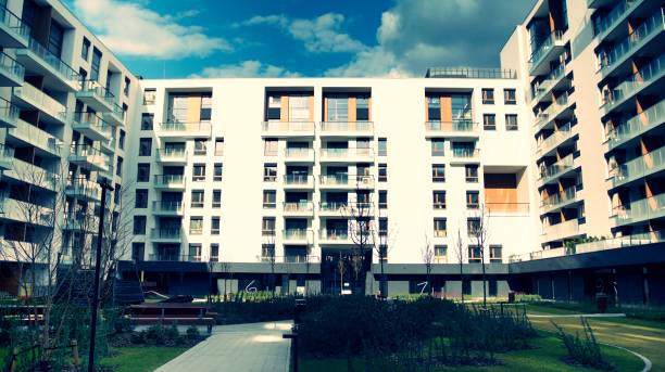 istock Modern apartment buildings on a sunny day with a blue sky. 1236923832
