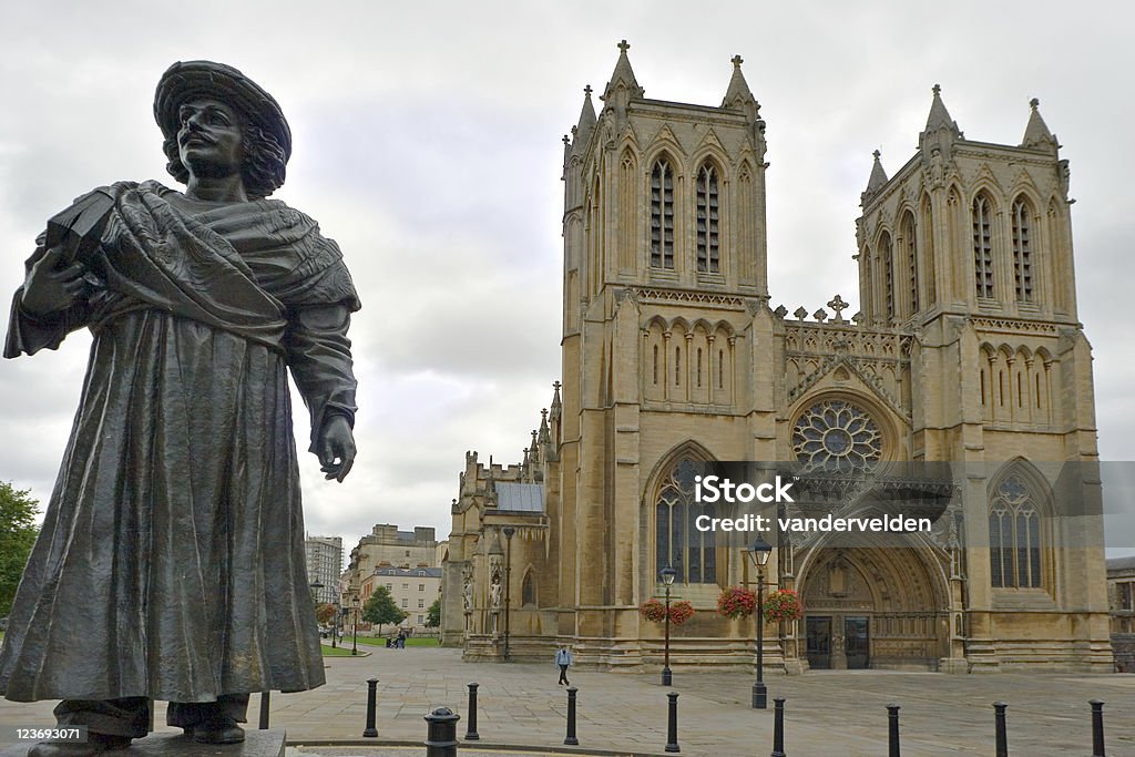 Britol's Medieval Cathedral and Ram Mohan Roy's Statue Nineteenth century statue of Ram Mohan Roy in front of Bristol Cathedral. Bristol - England Stock Photo