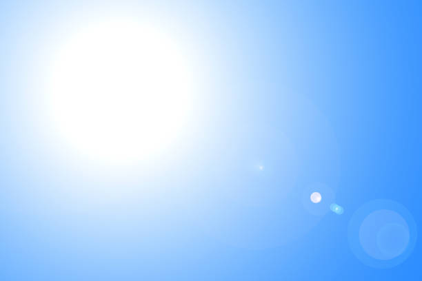 istock Lens flares from the sun on blue clear sky, nature background 1236963822