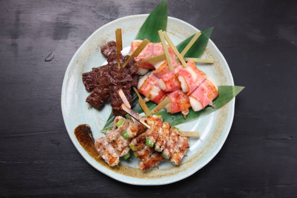 istock Japanese barbecue skewers assorted plate 1237000382