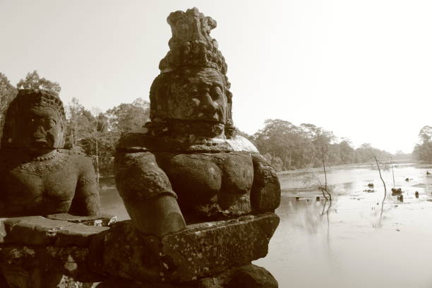 Guardians at the South Gate of the Angkor Thom Temple - Siem Reap, Cambodia