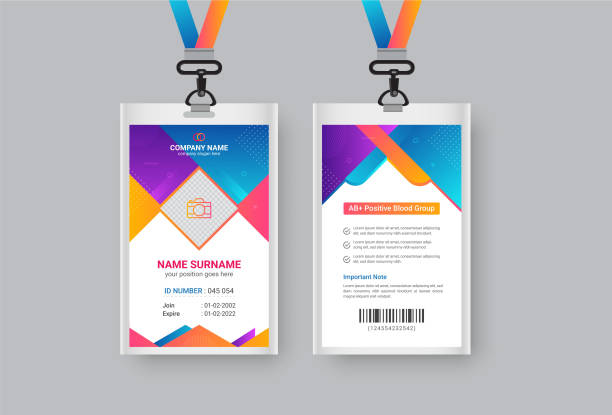 illustrations, cliparts, dessins animés et icônes de blue graphic employee id card template illustration stock indonésie, carte d’identité, insigne, identité, lanyard - serviette autour du cou