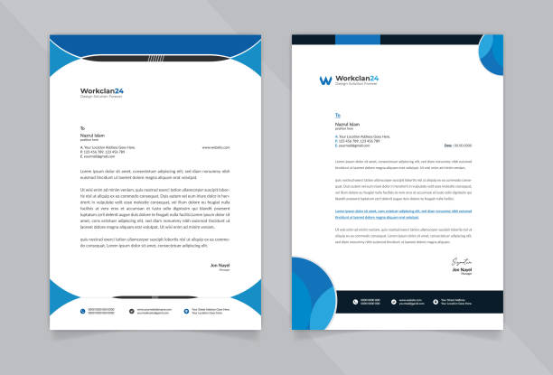 Letterhead template vector, minimalist style, printing design, business advertisement layout, Blue concept background stock illustration USA, A4 Paper, Abstract, Advertisement, Awards Ceremony Letterhead template vector, minimalist style, printing design, business advertisement layout, Blue concept background simple letterhead template stock illustrations