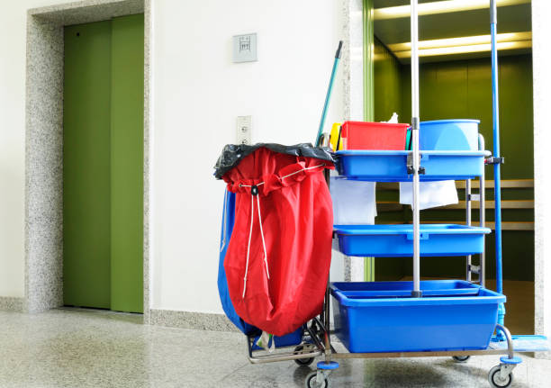 istock Cleaning equipment in hospital corridor. 1237101273