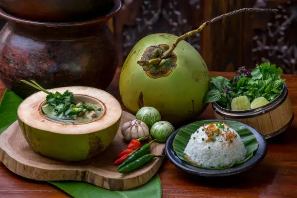 Thai food- tom kha kai - coconut milk soup. Thai style spicy soup