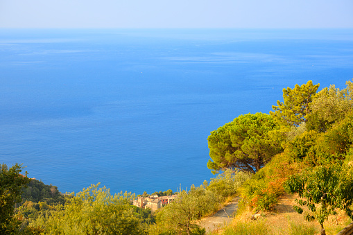 View of Mediterranean Ligurian Sea from Framura near Cinque Terre