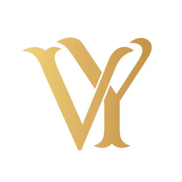 Vector illustration of Golden VY monogram isolated in white.