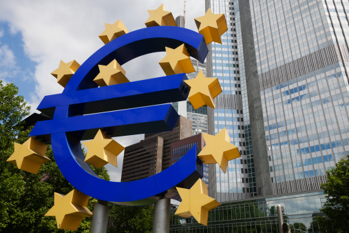 A Euro symbol is displayed in Frankfurt, Germany, headquarters of the European Central Bank.