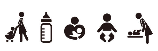 ikona wózka dziecko push wektor - baby stock illustrations