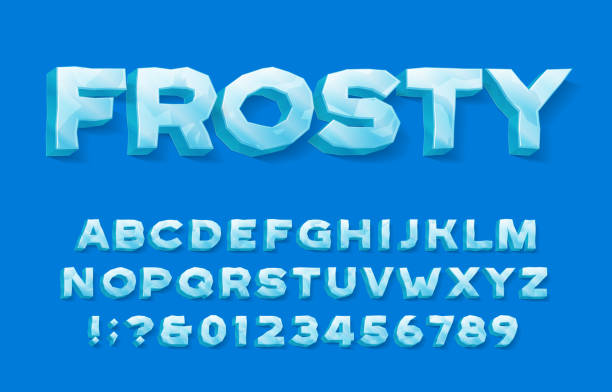 Frosty alphabet font. 3D ice letters and numbers with shadow. Frosty alphabet font. 3D ice letters and numbers with shadow. Stock vector typescript for your typography design. ice stock illustrations