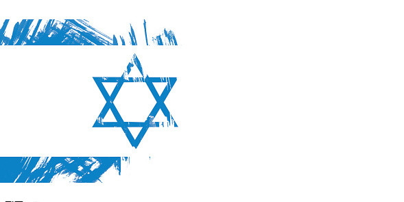 Stained paint styled flag of Israel isolated on white background.