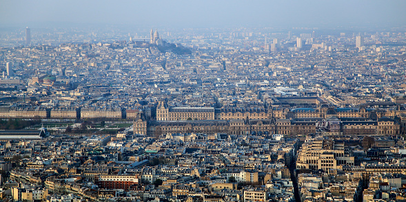 Panorama of Paris, France. View of Louvre museum and Montmartre