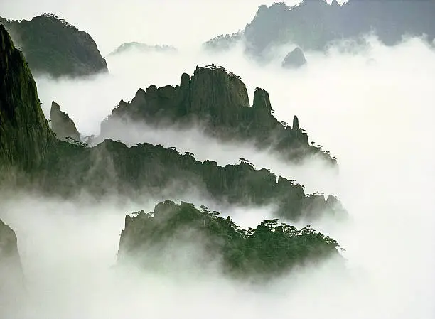 Morning Mist in Huangshan, Anhui Province, China.