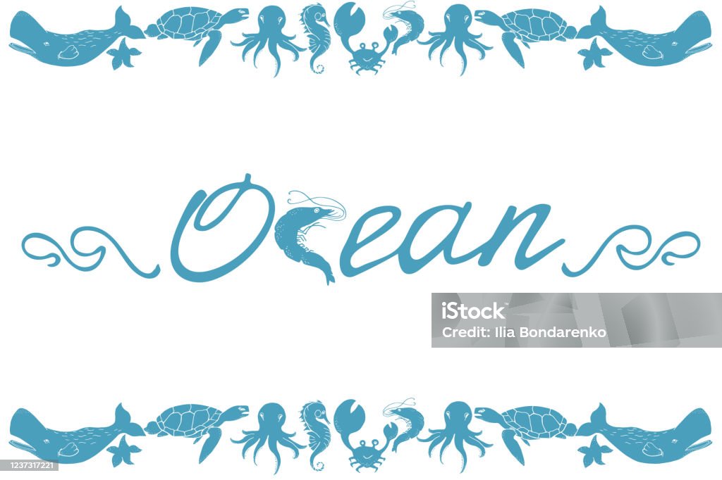 Oceans Display Lettering Ocean Lettering Blue Vector Illustration Poster Design Stock ...