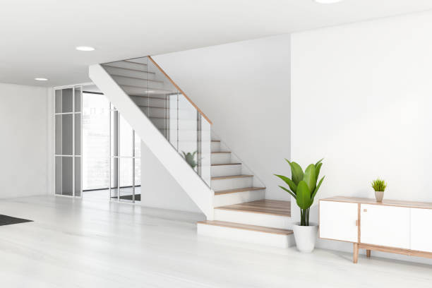 istock White living room with cabinet and stairs 1237324901
