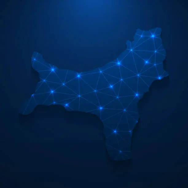 Vector illustration of Christmas Island map network - Bright mesh on dark blue background