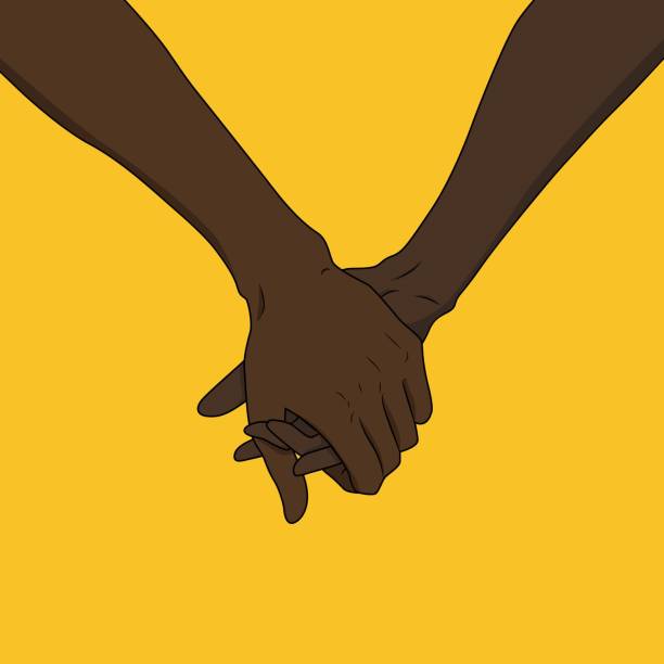 zwei personen halten hände - rassengleichheit grafiken stock-grafiken, -clipart, -cartoons und -symbole