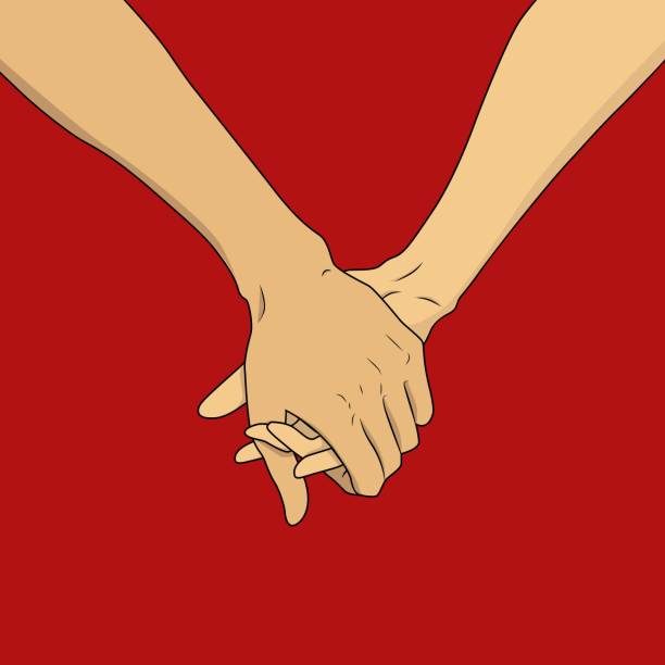 손을 잡고 있는 두 사람 - cooperation two people vector red stock illustrations