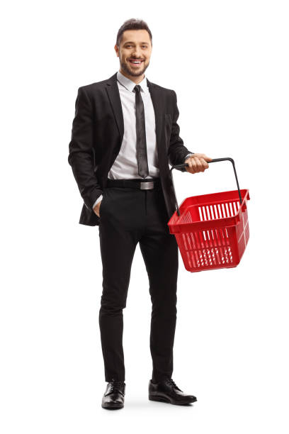 istock man in a suit standing with an empty shopping basket 1237362243