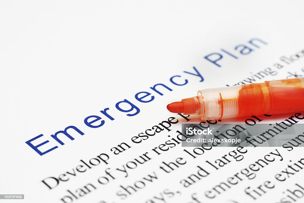 Emergency plan Close up of marker on emergency plan Accidents and Disasters Stock Photo