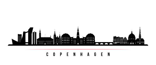 코펜하겐 스카이 라인 수평 배너입니다. 덴마크 코펜하겐의 흑백 실루엣. 설계를 위한 벡터 템플릿입니다. - architecture art backgrounds church stock illustrations