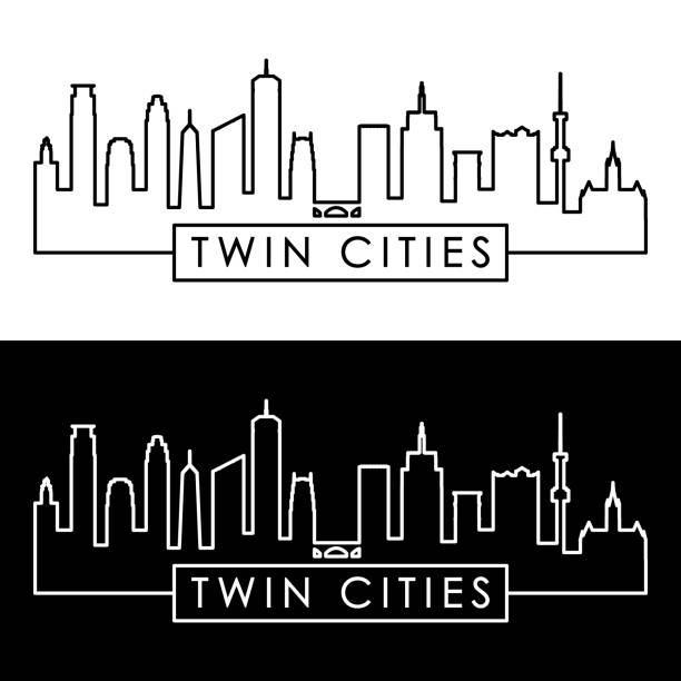 Twin cities skyline. Linear style. Editable vector file. Twin cities skyline. Linear style. Editable vector file. minneapolis illustrations stock illustrations
