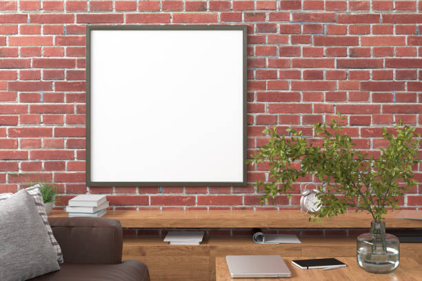 istock Square blank poster on wall in interior of modern living room 1237393710