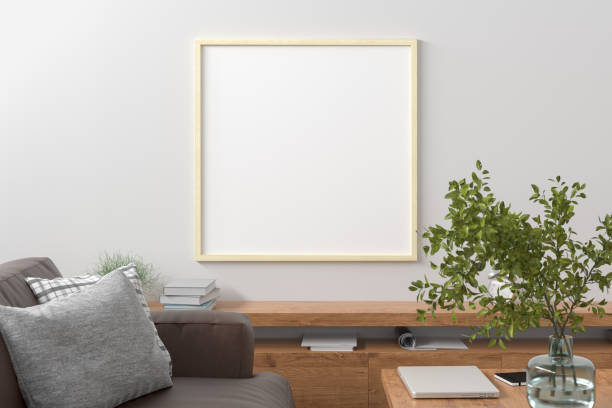 istock Square blank poster on wall in interior of modern living room 1237396314