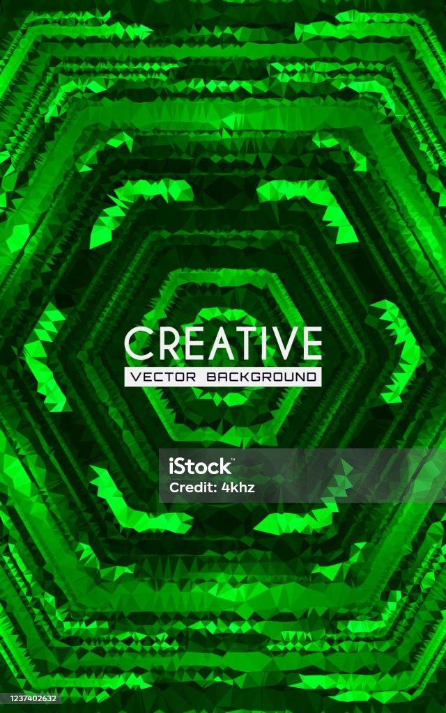 ABSTRACT GREEN HEXAGON POLYGONS SURREAL BINARY CODE BACKGROUND This vector illustration features abstract polygonal graphic art. It is a combination of triangular shapes in composition incorporating vibrant colors. The illustration represents the concept of virtual space and digital binary code. The image is contrast and green. The use of shine and color portrays a sense of hyper realistic shading and modern style of imagery. Abstract stock vector ABSTRACT GREEN HEXAGON POLYGONS SURREAL BINARY CODE BACKGROUND This vector illustration features abstract polygonal graphic art. It is a combination of triangular shapes in composition incorporating vibrant colors. The illustration represents the concept of virtual space and digital binary code. The image is contrast and green. The use of shine and color portrays a sense of hyper realistic shading and modern style of imagery. Abstract stock vector