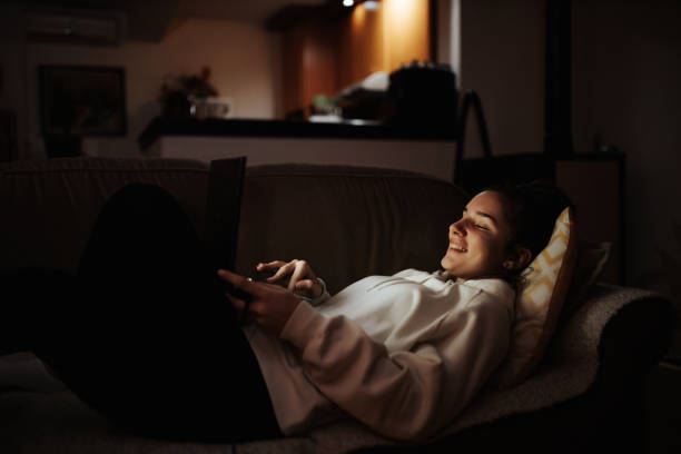 istock Late night learning or watching online movies and TV series 1237431829