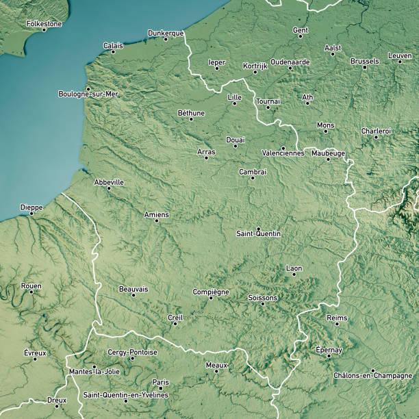 istock Hauts-de-France 3D Render Topographic Map Color Border Cities 1237447967