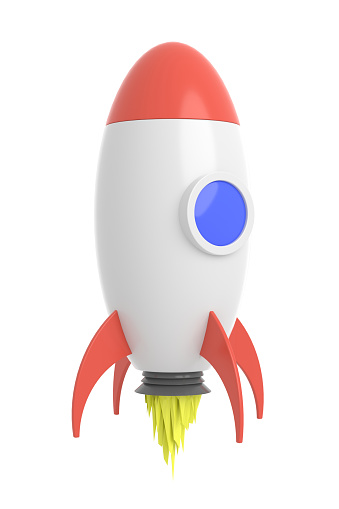 Rocket isolated white background. 3D rendering.