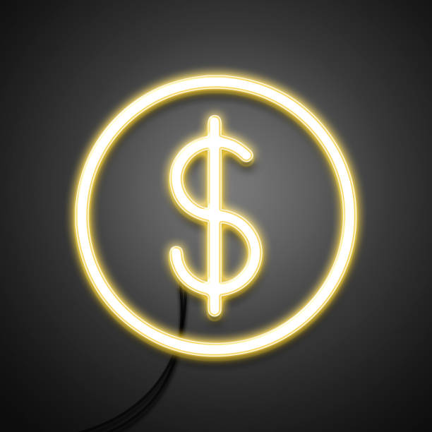 American Dollar Sign icon neon style. Black background and yellow neon light concept.
