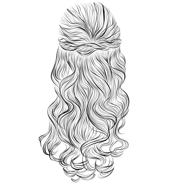 ilustrações, clipart, desenhos animados e ícones de cabelos ondulados longos, ilustração vetorial de penteado trançado - braided braids women long hair