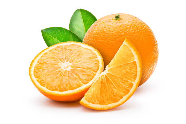 istock Orange slice into pieces with drop shadow on white background. Commercial image of citrus fruits in isolated with clipping path. 1237546553