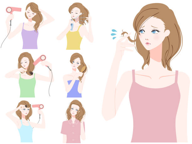 ilustrações de stock, clip art, desenhos animados e ícones de hair care women - crimped