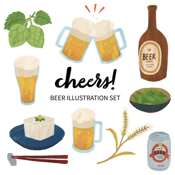 beer set illustration beer and snacks variation set illustration water colour beer hops stock illustrations
