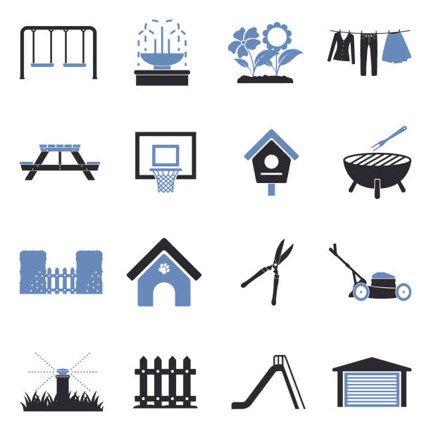 illustrations, cliparts, dessins animés et icônes de icônes d’arrière-cour. two tone flat design. illustration vectorielle. - sécateur