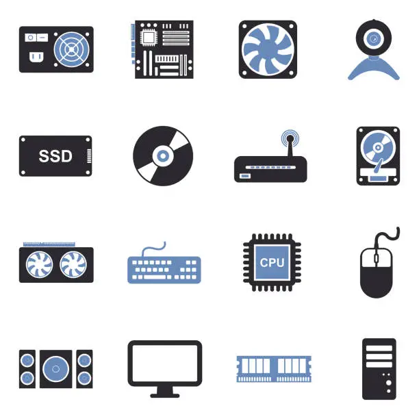 Vector illustration of Computer Components Icons. Two Tone Flat Design. Vector Illustration.