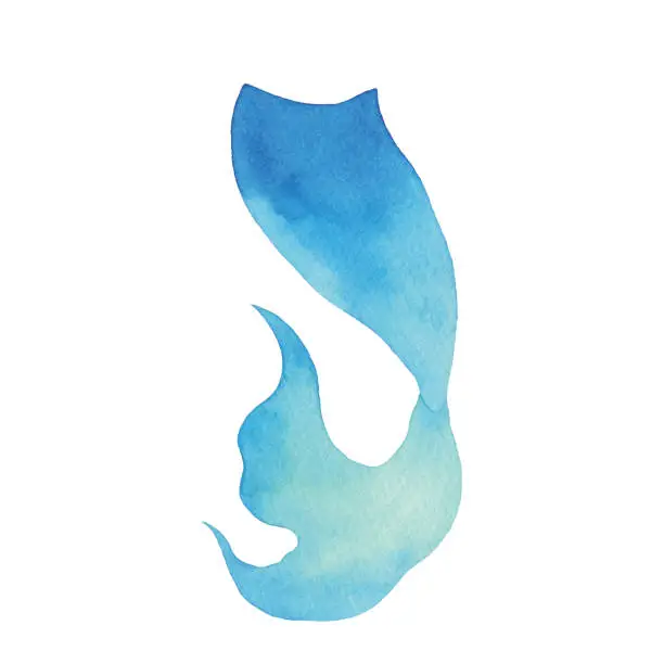 Vector illustration of Watercolor Blue Mermaid Tail