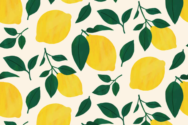 ilustrasi kuning latar belakang daun buah lemon - jeruk lemon buah jeruk ilustrasi stok