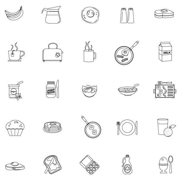 Breakfast Icons In Thin Line Style Simple editable line icons. Lines are editable so you can change the weight. File is CMYK and it comes with a large high resolution jpeg. bread clipart stock illustrations