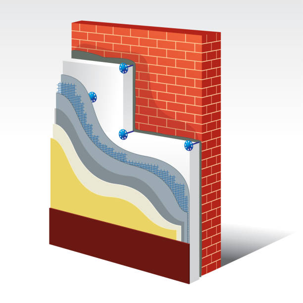 ilustrações de stock, clip art, desenhos animados e ícones de polystyrene thermal insulation layered scheme - wall layers