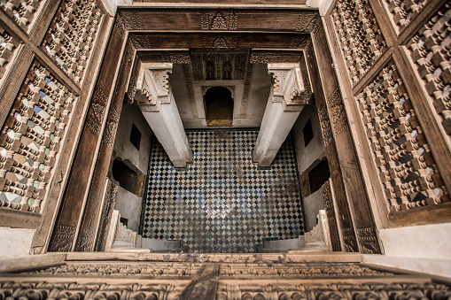 Oriental islamic architecture in an old building in Fez, Morocco.
