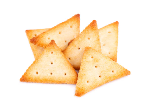 istock Cracker isolated on white background. Dry cracker cookies isolated. Salty snacks isolated. Top view. 1237712135